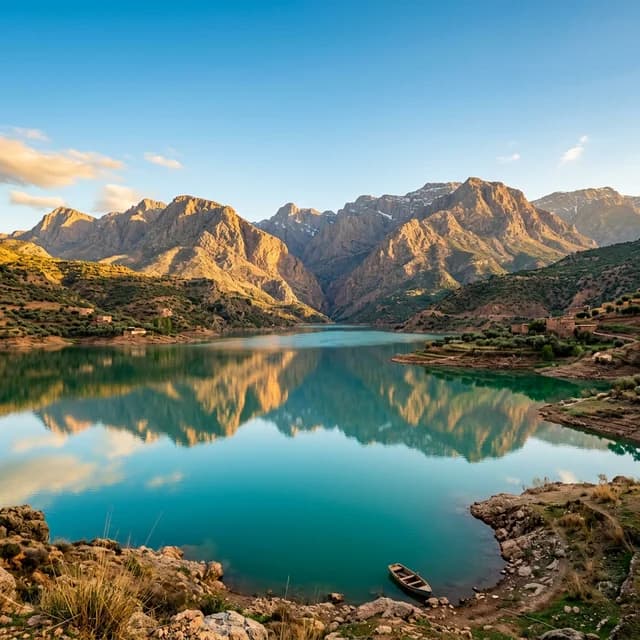 Lake Bin El Ouidane excursion from Villa A hotel Beni Mellal — turquoise reservoir in Atlas Mountains